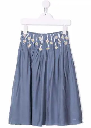 Chloé Kids юбка миди с цветочной вышивкой