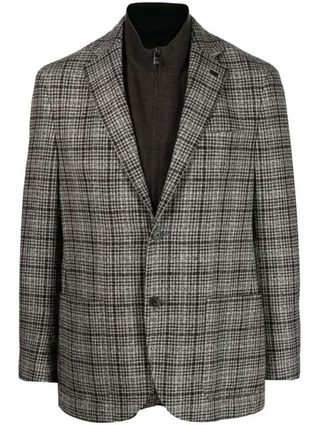 Corneliani однобортный пиджак в клетку, коричневый