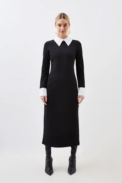 Миниатюрное платье миди с воротником из джерси и хлопкового поплина Karen Millen, мультиколор