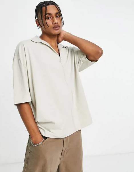 Бежевая футболка-поло в стиле oversized с короткими рукавами ASOS DESIGN-Светло-бежевый цвет