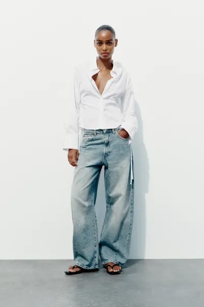 Тренч-рубашка с завязками по бокам ZARA, белый