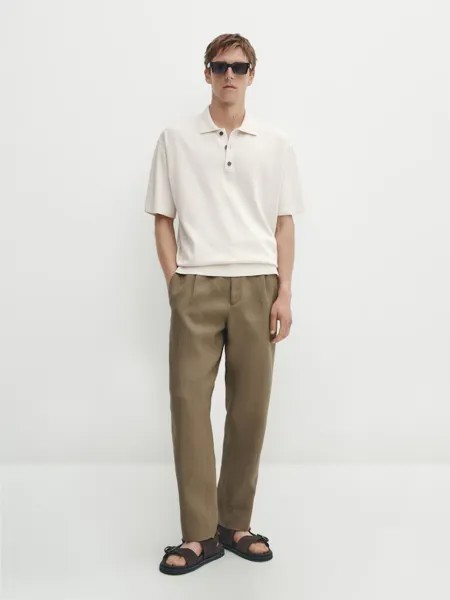 Трикотажная рубашка-поло с короткими рукавами Massimo Dutti, бежевый