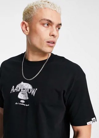 Черная футболка в стиле хип-хоп с разнообразным принтом AAPE By A Bathing Ape-Черный цвет