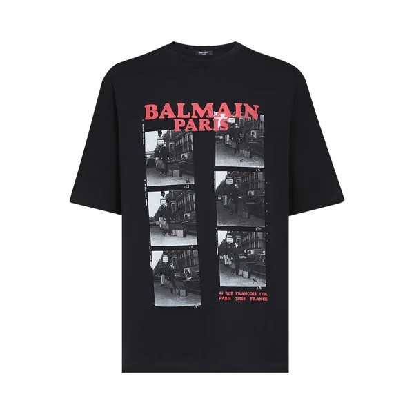 Футболка Balmain Oversize Fit 44 Noir/Rouge Vif/Multi-Gris