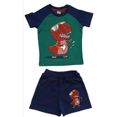 Комплект одежды  BABY Style для мальчиков, шорты и футболка, повседневный стиль, карманы, трикотажный, размер 92, зеленый, синий