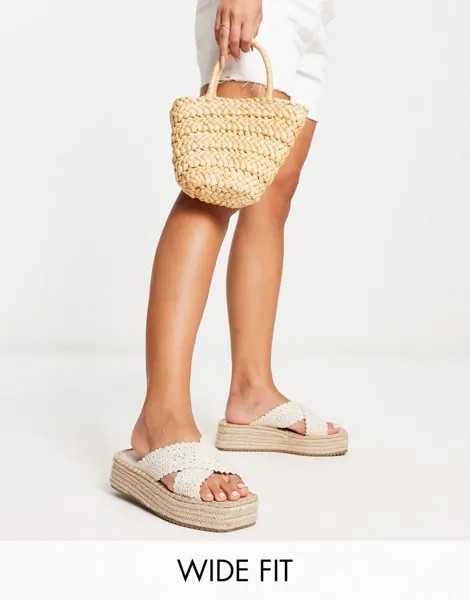 Натуральные туфли-мюли на плоской платформе, связанные крючком, ASOS DESIGN Wide Fit Jazlyn