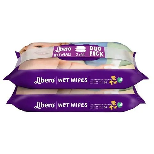Влажные салфетки Libero Wet Wipes с маслом канолы 128 шт.