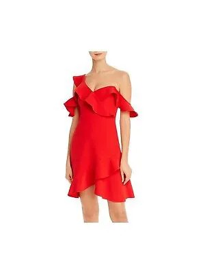 BCBG MAXAZRIA Женское красное короткое вечернее платье с асимметричным вырезом и расклешенным платьем 4