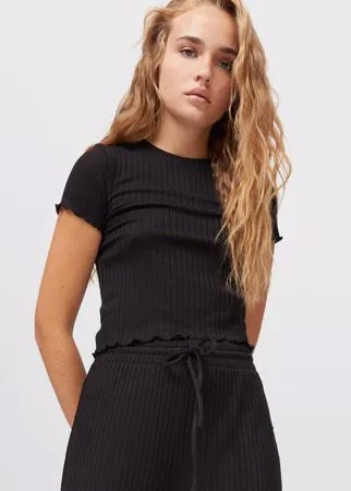 Stradivarius Лонгслив С Волнистыми Кромками Черный M