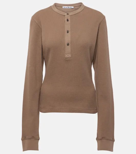 Рубашка Henley из хлопка вафельной вязки Acne Studios, коричневый