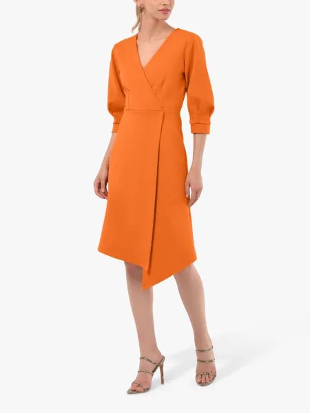 Платье миди со складками и запахом Closet London, оранжевый