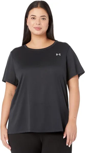 Плюс размер Техническая однотонная футболка с короткими рукавами Under Armour, цвет Black/Metallic Silver