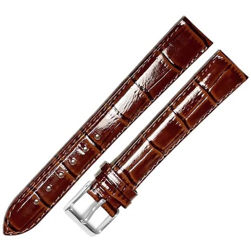 Ремешок 1805-01-1-2 Д Kroko ЛАК Коричневый кожаный ремень 18 мм для часов наручных длинный лаковый из кожи натуральной женский