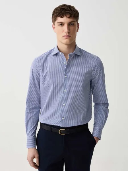 Рубашка Slim-Fit в тонкие полоски Ovs, цвет white/blue