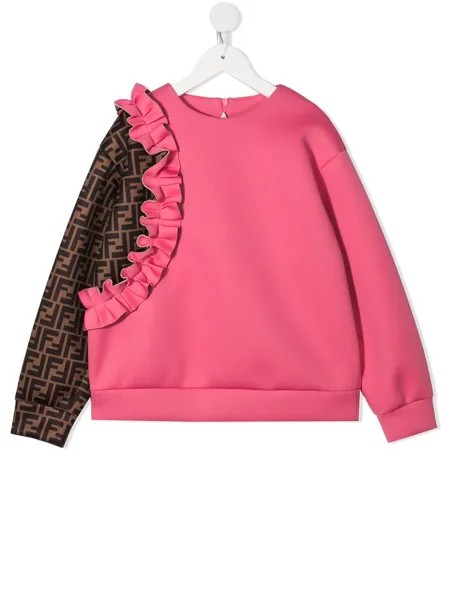Fendi Kids толстовка с оборками и логотипом FF
