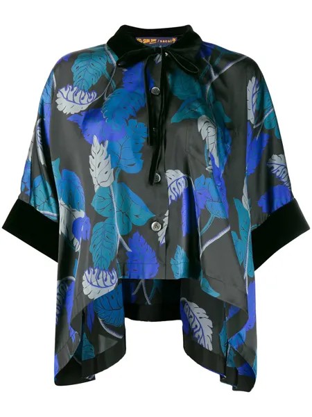 Sacai блузка с принтом и бархатной окантовкой