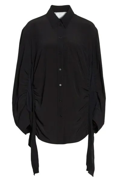 НОВАЯ STELLA MCCARTNEY Черная темно-синяя шелковая блузка с вырезом и рюшами Топ 14 США 48IT