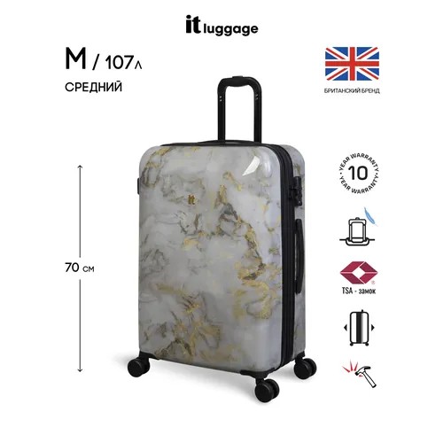 Чемодан IT Luggage, 107 л, размер M+, золотой, черный