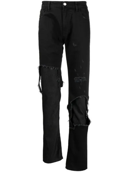 Raf Simons узкие джинсы с эффектом потертости, черный