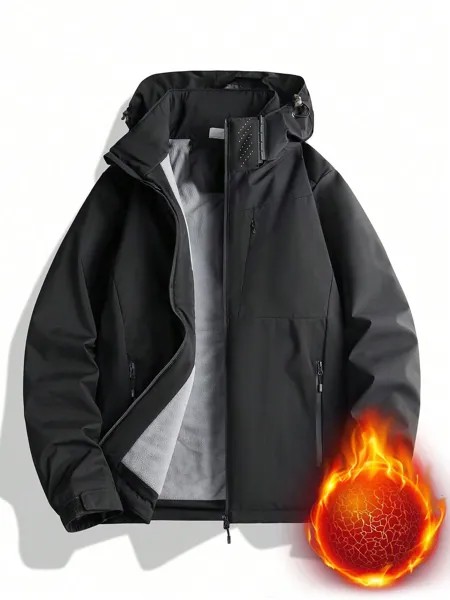 Мужская спортивная куртка с капюшоном на флисовой подкладке, черный