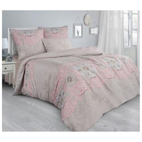 Постельное белье 1.5-спальное Guten Morgen Paisley Pink 862 70х70 см, сатин бежевый/розовый