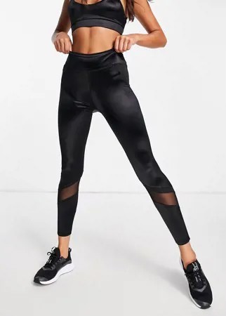 Черные моделирующие леггинсы из ткани с влажным эффектом River Island Active-Черный цвет