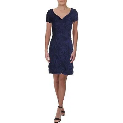 JS Collections Женское темно-синее сутажное вечернее платье длиной до колена 6 BHFO 7347