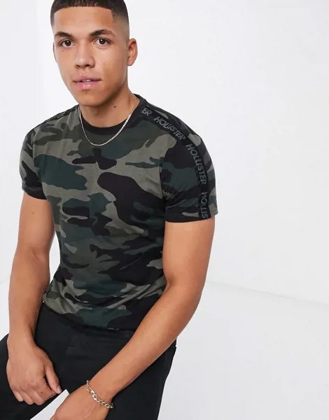 Лонгслив оливкового цвета с логотипом Hollister-Зеленый
