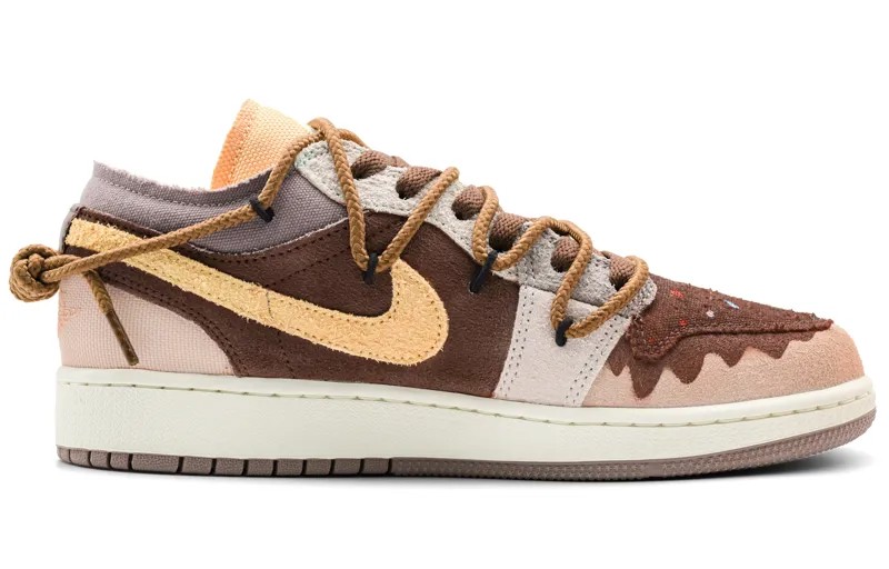 Кроссовки Air Jordan 1 Vintage Basketball Shoes Women's Low-top White/yellow/brown, цвет Coffee