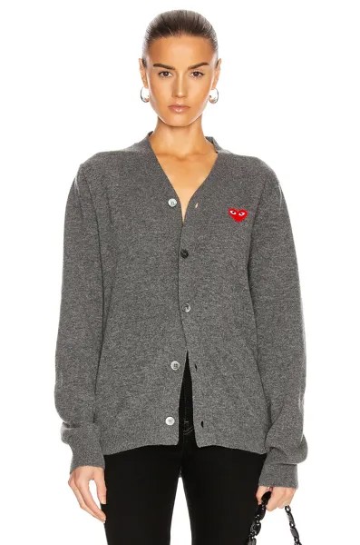 Кардиган Comme des Garçons Lambswool With Red Emblem, цвет Medium Grey