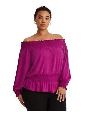 LAUREN RALPH LAUREN Женский фиолетовый блузон с открытыми плечами и баской, топ плюс 2X