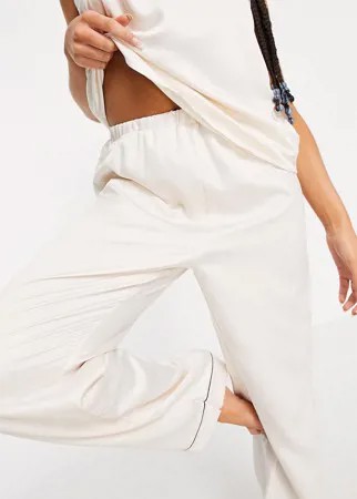 Комбинируемые атласные брюки от пижамы кремового цвета с черной окантовкой Loungeable-Белый
