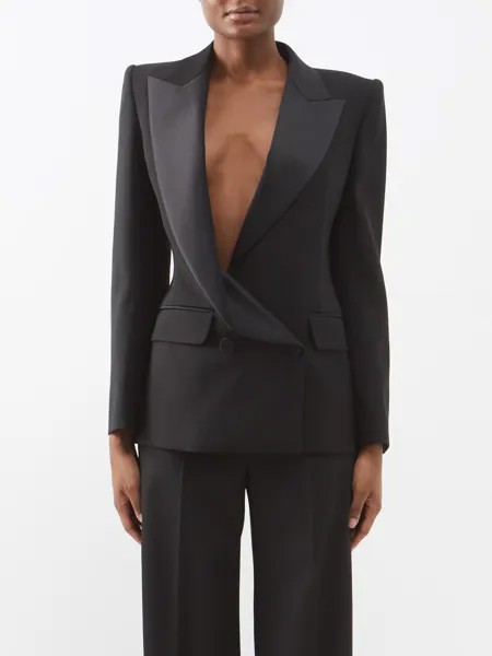 Шерстяной пиджак с асимметричными лацканами Alexander McQueen, черный