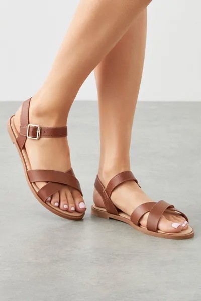 Сандалии на плоской подошве с перекрестными ремешками Florence Dorothy Perkins, коричневый