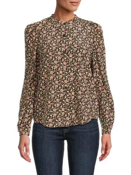 Шелковая блузка Eldridge с цветочным принтом Joie, цвет Espresso