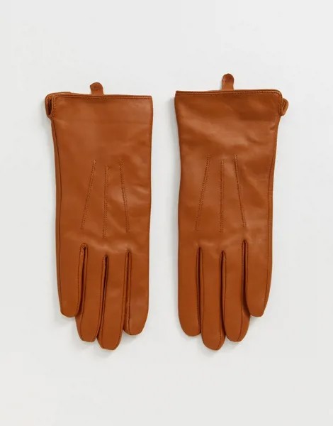 Светло-коричневые кожаные перчатки с отделкой для управления сенсорными гаджетами Barney's Originals-Светло-коричневый