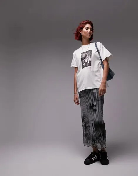 Черно-белая юбка миди с разрезом и фотопринтом Topshop