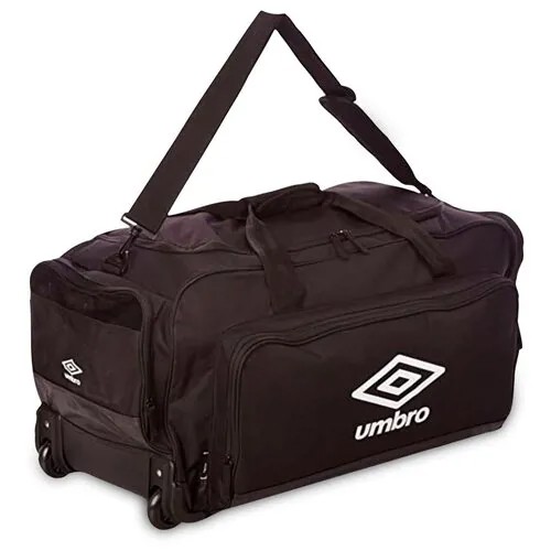 Спортивная сумка на колесах Umbro Trolley Bag c боковым карманом. Вместительная сумка для тренировок с выдвижной ручкой и 2-х колесным механизмом со стабилизаторами. Сумка на колесиках Umbro с регулируемым ремнем, черный, 49 х 36 х 24 см