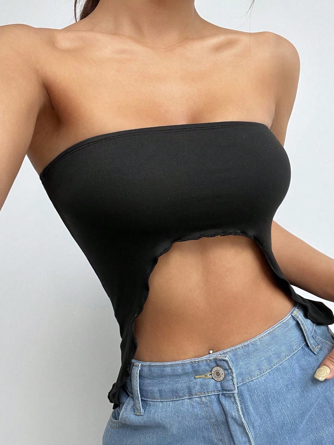 SHEIN EZwear рубашка без бретелек с асимметричным подолом, черный цвет
