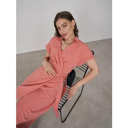 Платье с запахом MOMWEAR, размер 42, розовый, коралловый