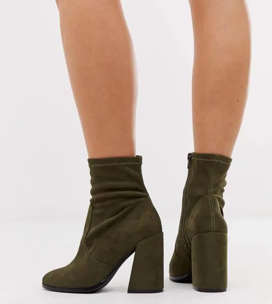 Ботильоны на каблуке для широкой стопы ASOS DESIGN - Ellan heeled sock boots-Зеленый