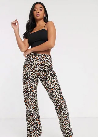 Узкие брюки с клешем и леопардовым принтом ASOS DESIGN Petite-Многоцветный