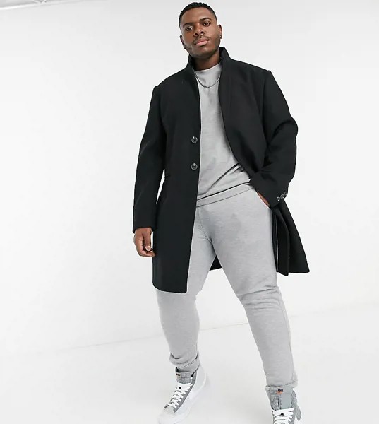 Черное пальто с лацканами из смесовой шерсти ASOS DESIGN Plus-Черный