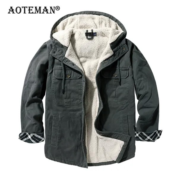 Мужские зимние куртки, флисовые пальто с капюшоном, теплая уличная ветровка, однотонные хлопковые мужские парки, толстая верхняя одежда для...