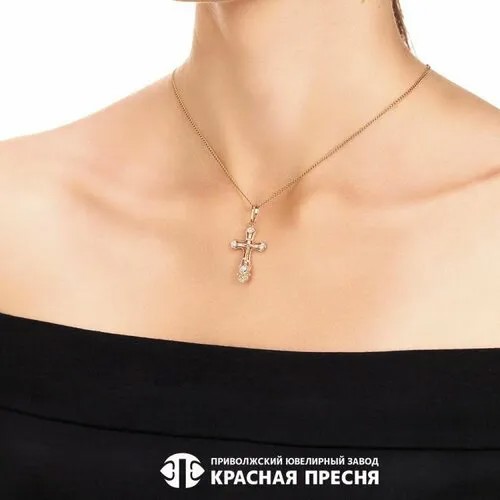 Крестик Красная Пресня, серебро, 925 проба, родирование, фианит, размер 3.9 см.