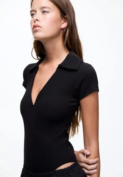 Рубашка-поло Short Sleeve PULL&BEAR, черная