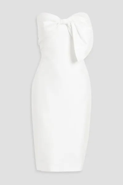 Платье из фая без бретелек с бантом Badgley Mischka, белый