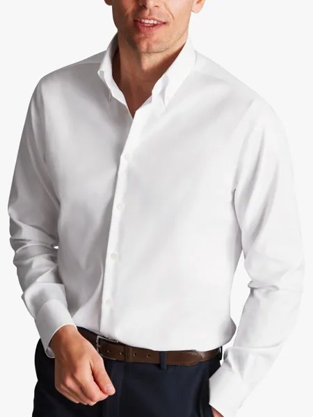 Рубашка приталенного кроя без глажки с воротником на пуговицах Charles Tyrwhitt, белая