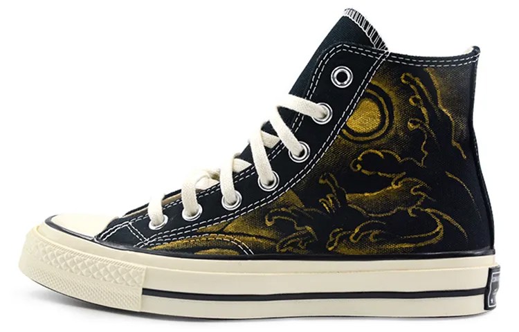 1970-е годы. Кеды унисекс с высоким берцем, черные/золотые. Converse