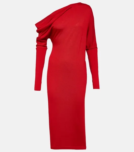 Платье миди из кашемира и шелка с открытыми плечами Tom Ford, красный